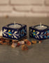Blue Pottery Candle Holder Set - Blue Base